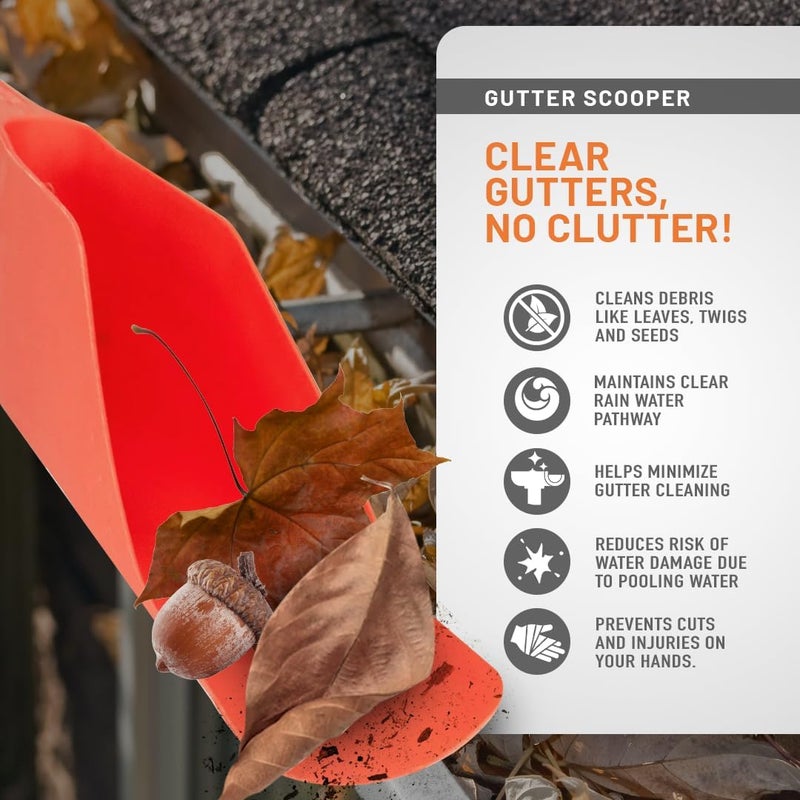 Vivid Works Gutter Scoop Cleaning Tools - Easy Removal of Leaves and Dirt - Deep Curved Gutter Scooper Shovel for Leaves & Debris, High-Impact Polypropylene, Ergonomic Handle, Fits Most Rain Gutters - Image 5